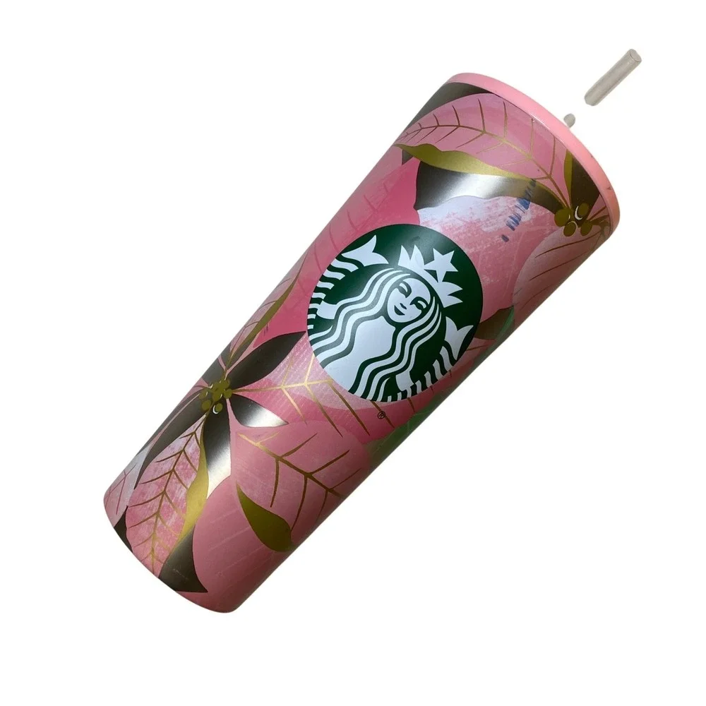 Starbucks 2020 Pink‎ Floral Stainless Steel Cold Cup Tumbler 24 oz Straw